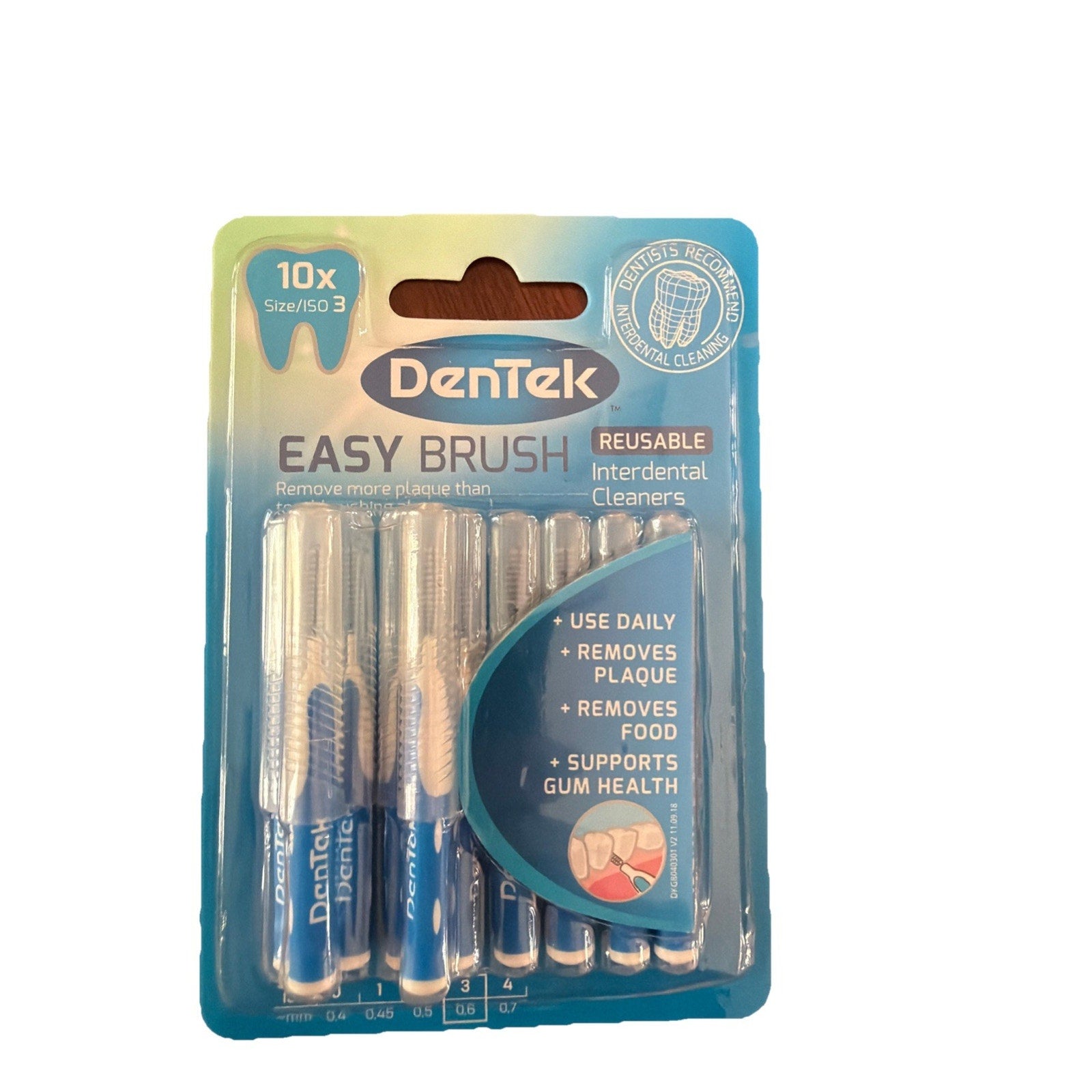 DenTek Easy Brush interdental cleaners size ISO 3 0.6mm pack of 10 reusable brushes for plaque removal and gum health