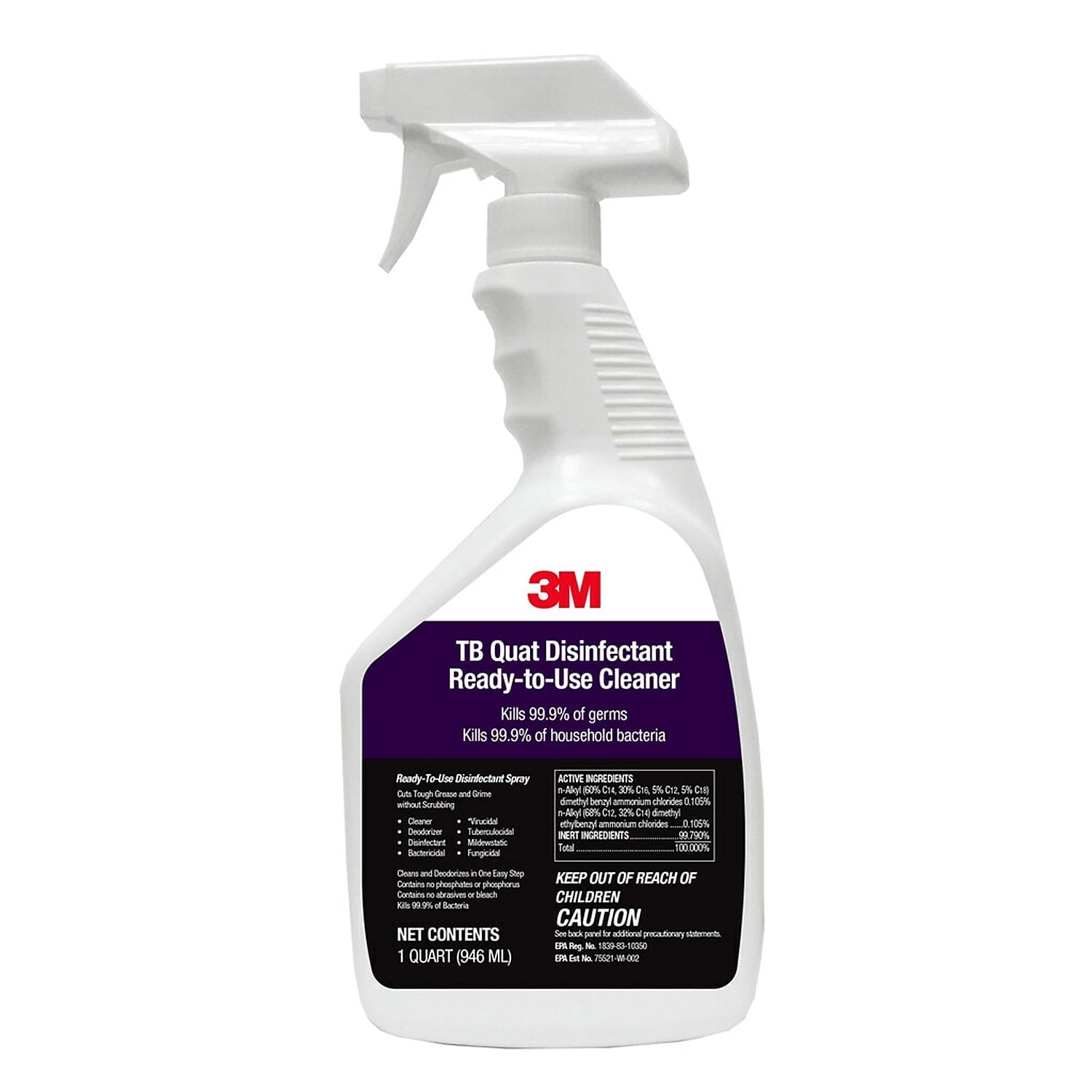 3M TB Quat Disinfectant Ready-to-Use Cleaner, Lemon Scent, 32 oz spray