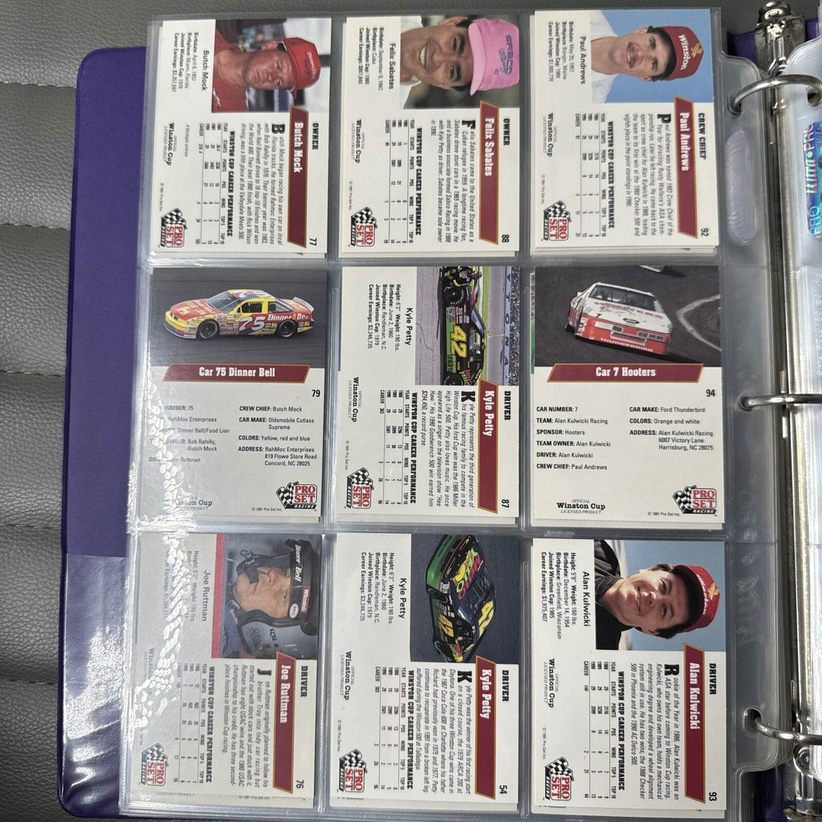 Set of 9 Pinnacle Pro Set NASCAR Marx Trading Cards (Set 1BDA)