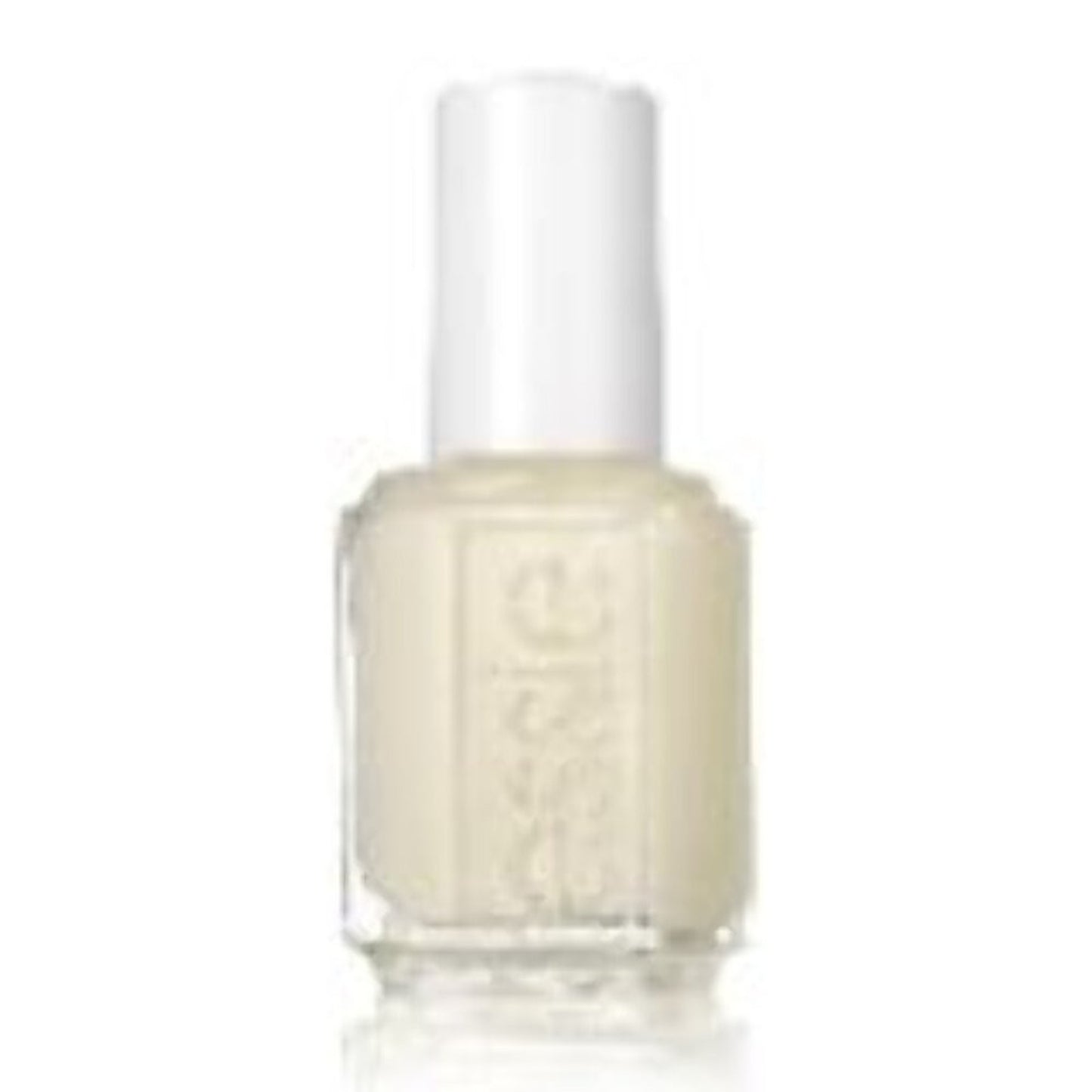 Opaque off-white nail polish in a clear glass bottle with a white cylindrical cap, displayed against a white background.