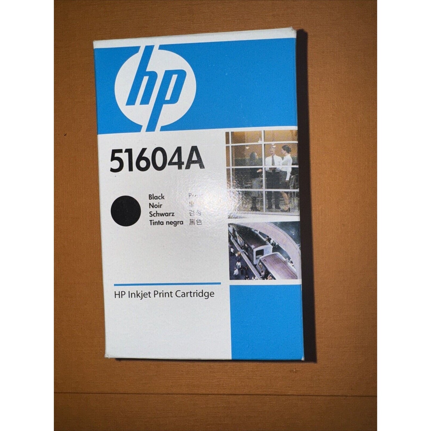 HP 51604A black ink cartridge box with blue and white design for HP Inkjet printers QuietJet and ThinkJet models