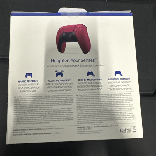 Sony PlayStation DualSense Wireless Controller Cosmic Red box back showing features and icons