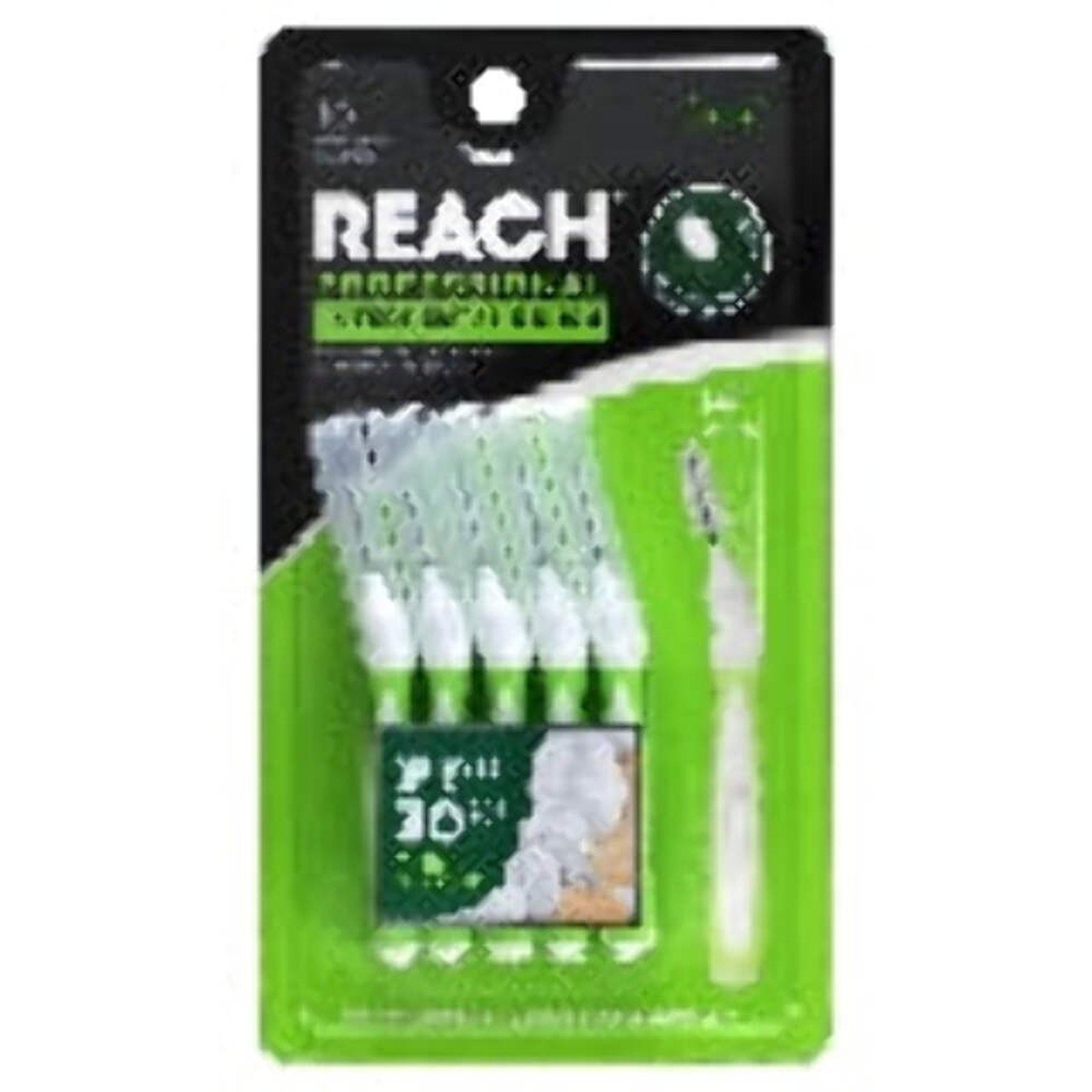 Reach Professional wide interdental brushes pack showing 10 white interdental cleaners in green and black packaging