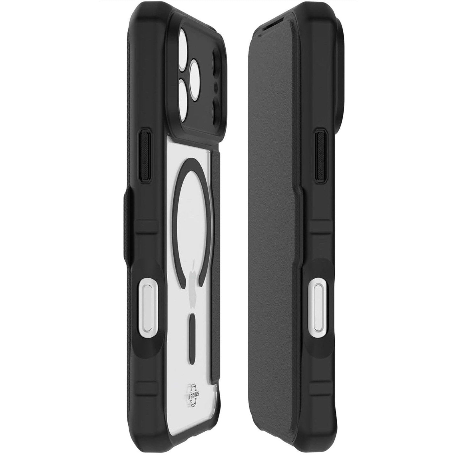 ITSKINS Hybrid R Folio protective phone case for iPhone 17 Pro showing front and back in black design