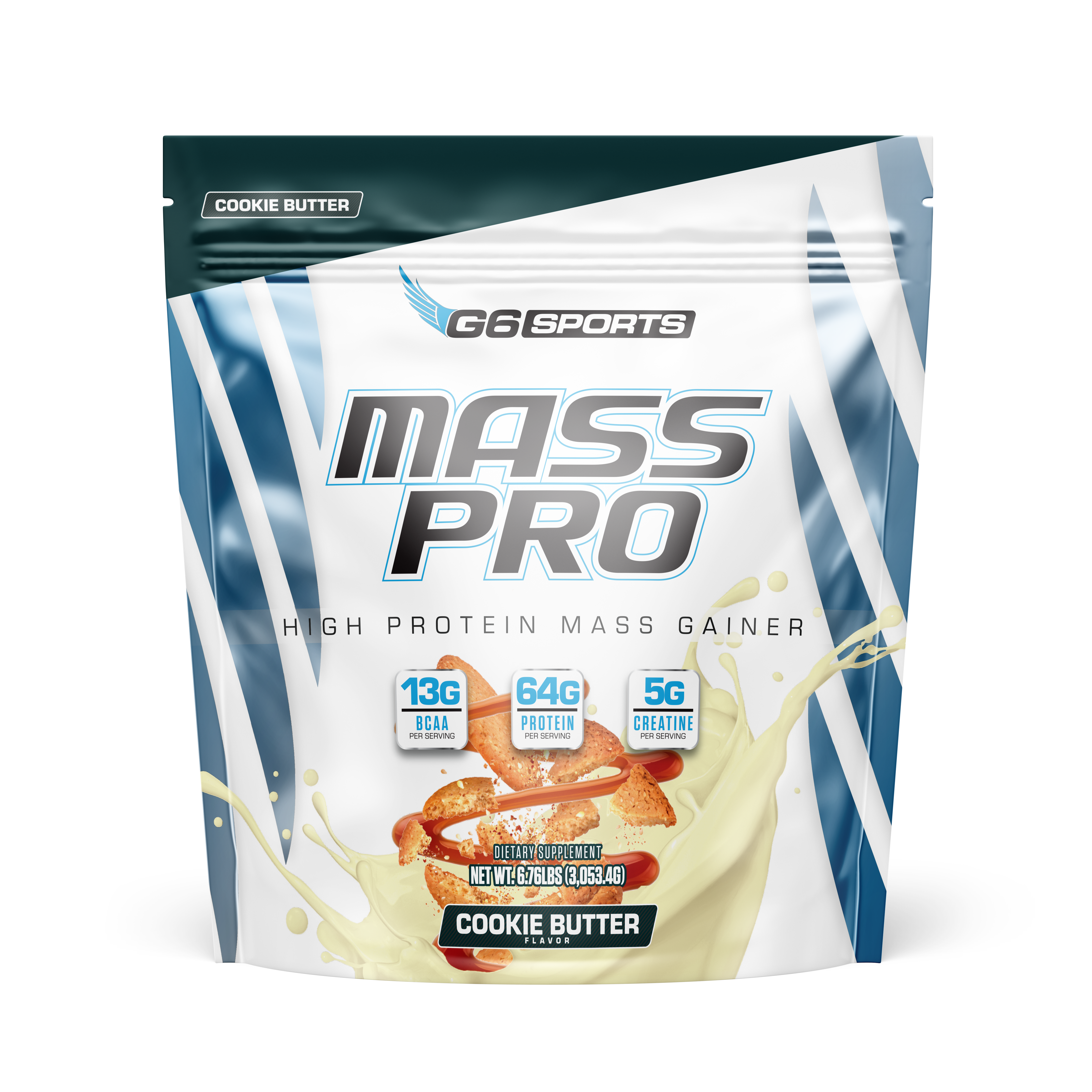 G6 Sports Mass Pro Mass Gainer, Cookie Butter, 14 Servings