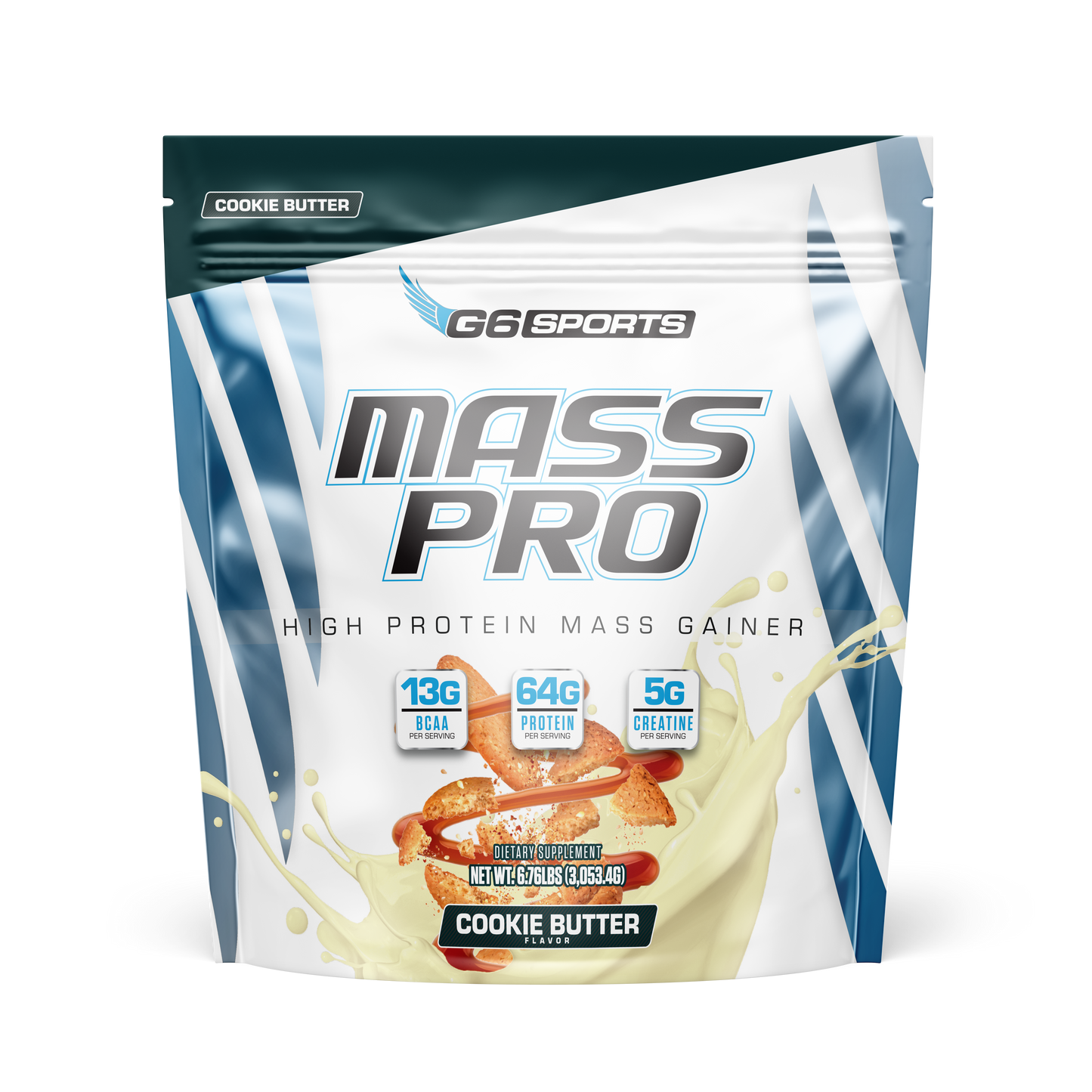 G6 Sports Mass Pro Mass Gainer, Cookie Butter, 14 Servings