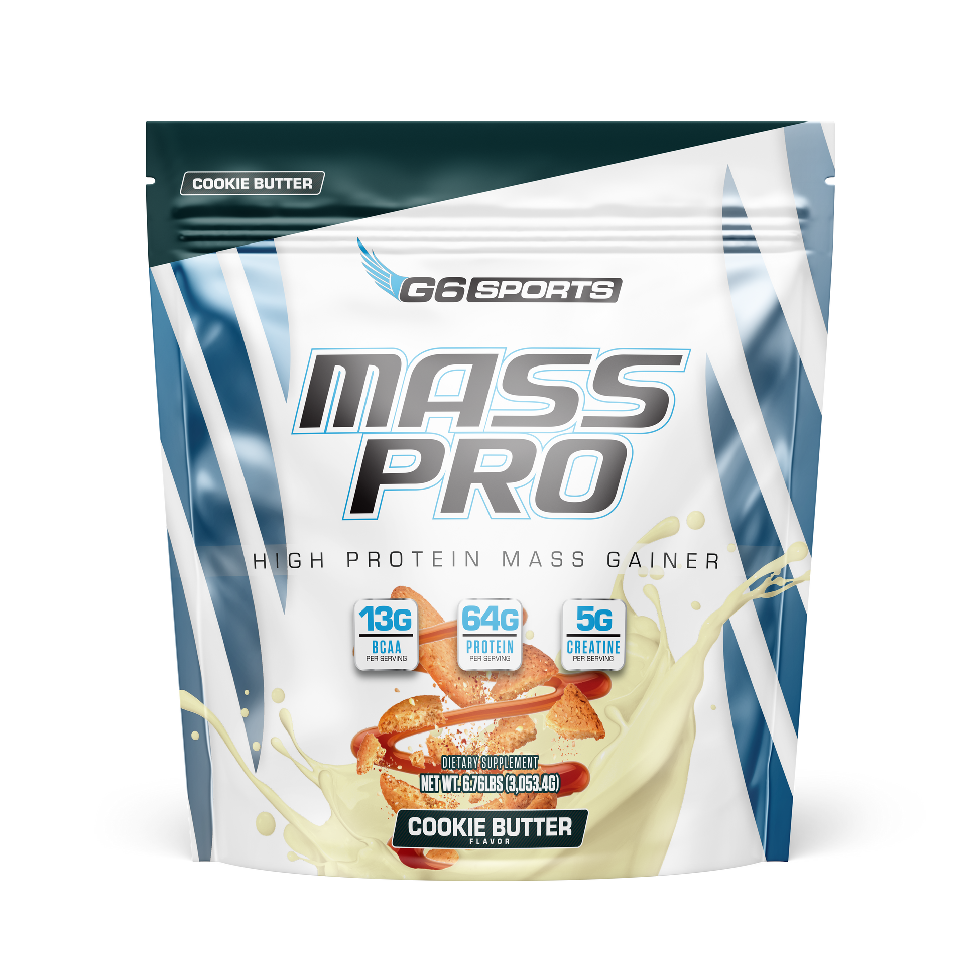 G6 Sports Mass Pro Mass Gainer, Cookie Butter, 14 Servings