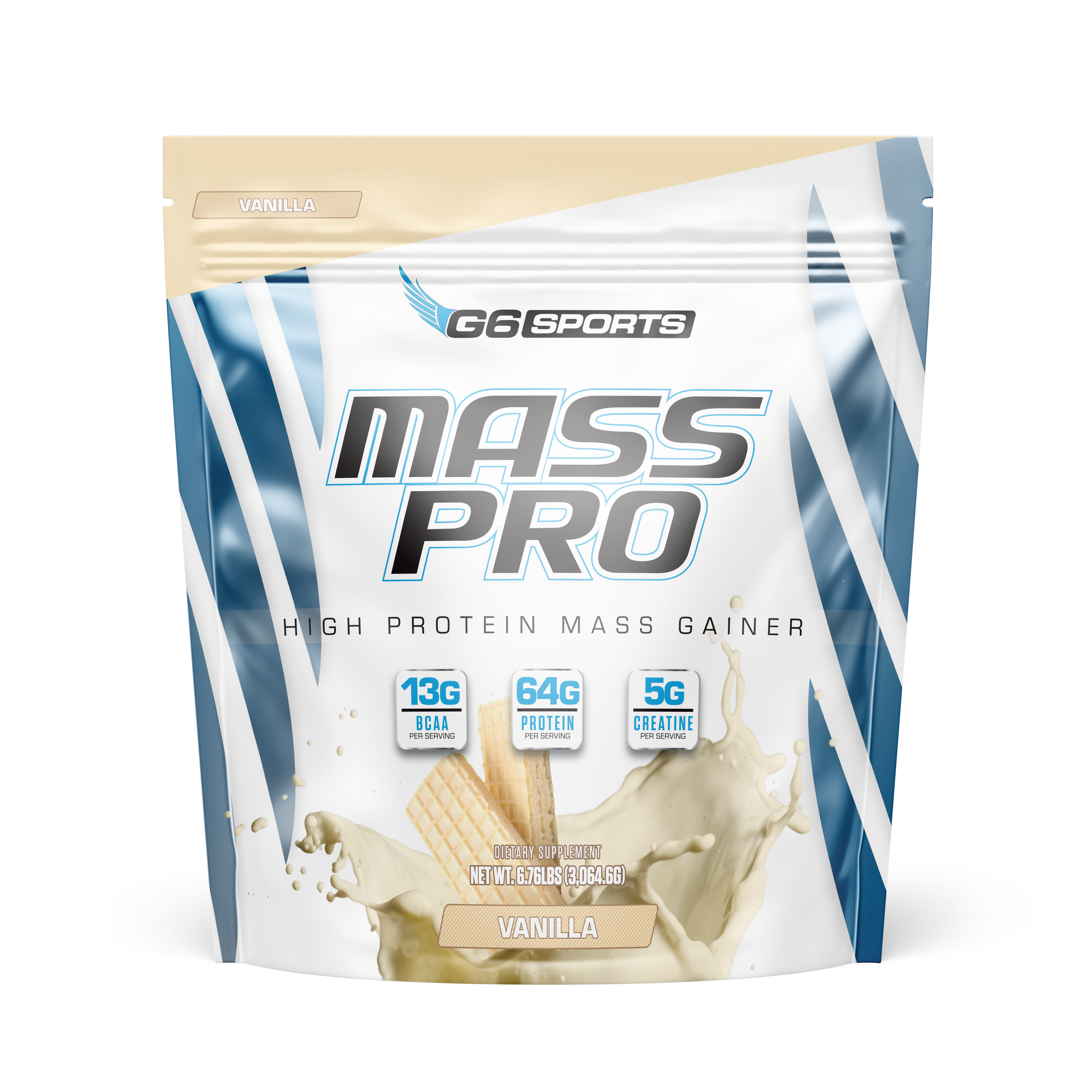G6 Sports Mass Pro Mass Gainer, Vanilla, 14 Servings