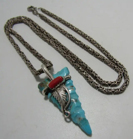 TURQUOISE ARROW PENDANT NECKLACE STERLING SILVER - Price Is Right Miami