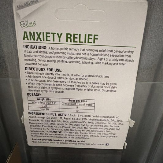 HomeoPet Feline Anxiety Relief 15mL For Cats