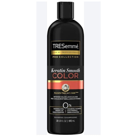 TRESemmé Keratin Smooth Color Anti-Fade Moisturizing Daily Shampoo 20 fl oz black bottle with gold and coral label