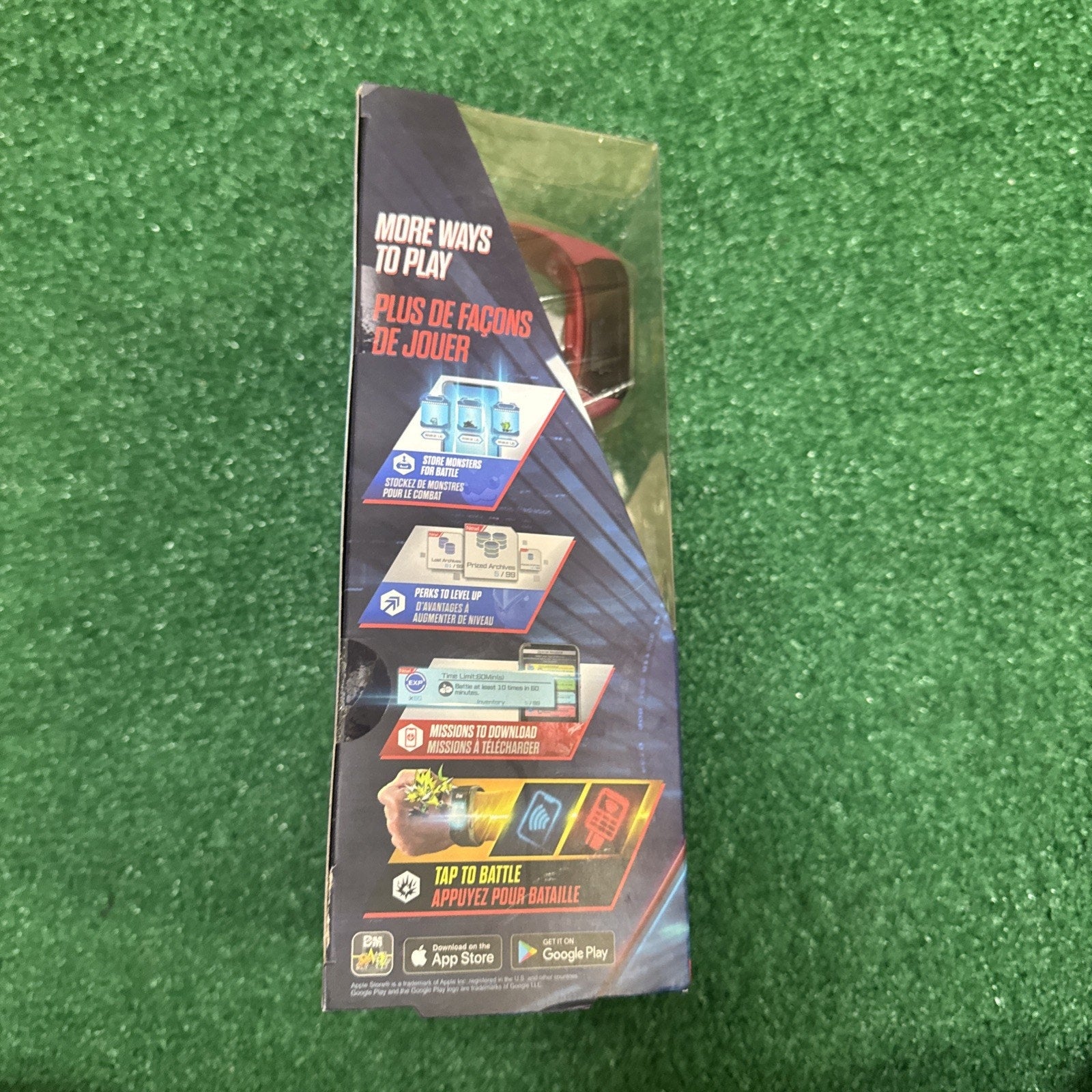 Bandai Vital Hero Digimon Red bracelet unopened packaging showing features and app compatibility on side panel