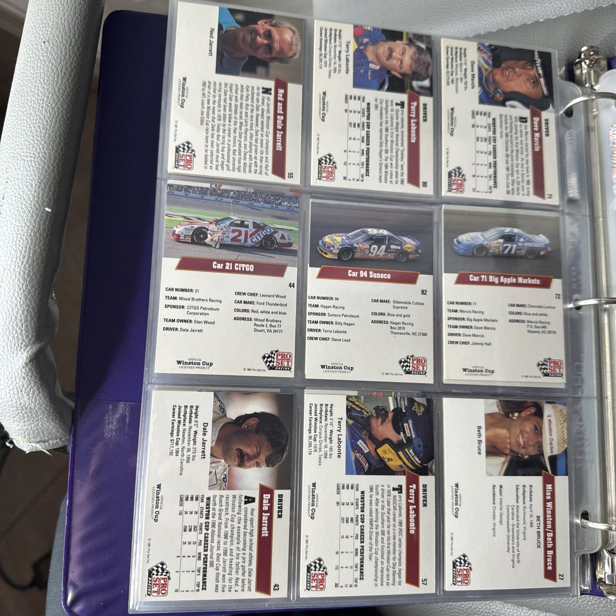 Set of 9 Pinnacle Pro Set NASCAR Marx Trading Cards (Set 4642)
