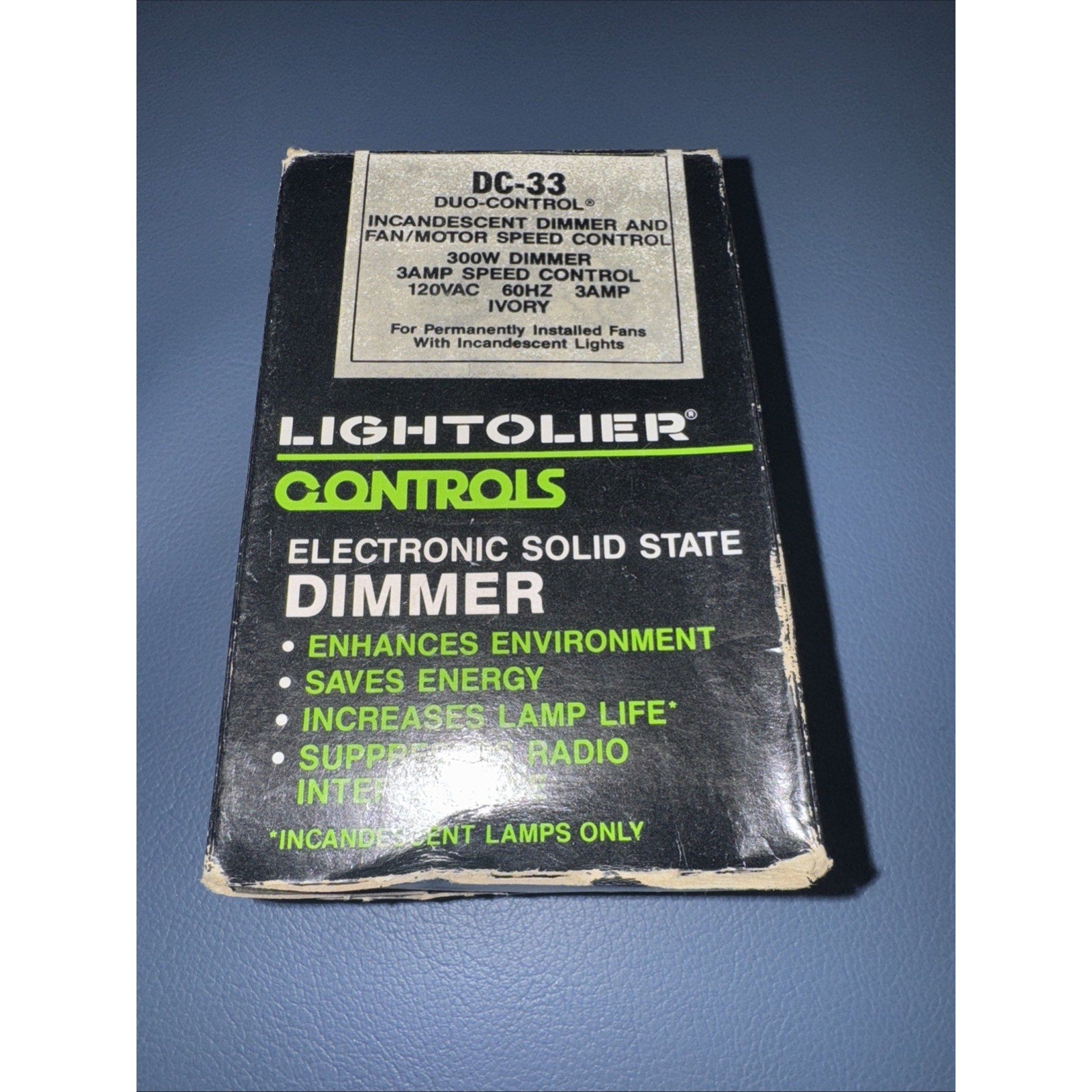 Lightolier Duo Control DC-33 incandescent dimmer and fan control 300W 120VAC 60Hz electronic solid state dimmer box