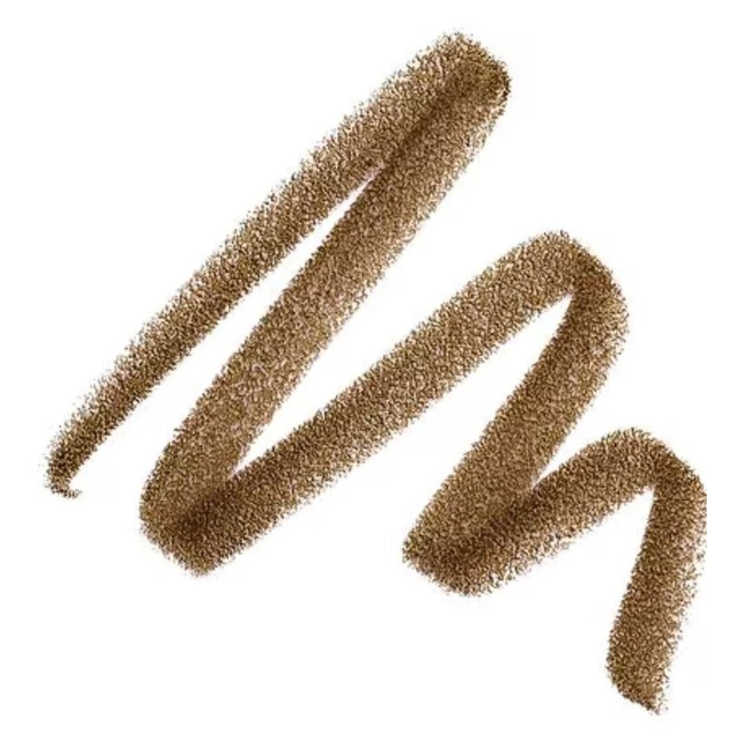 Smudged brown eyebrow pencil or eyeliner stroke on a white background showing texture and color intensity in a zigzag pattern.