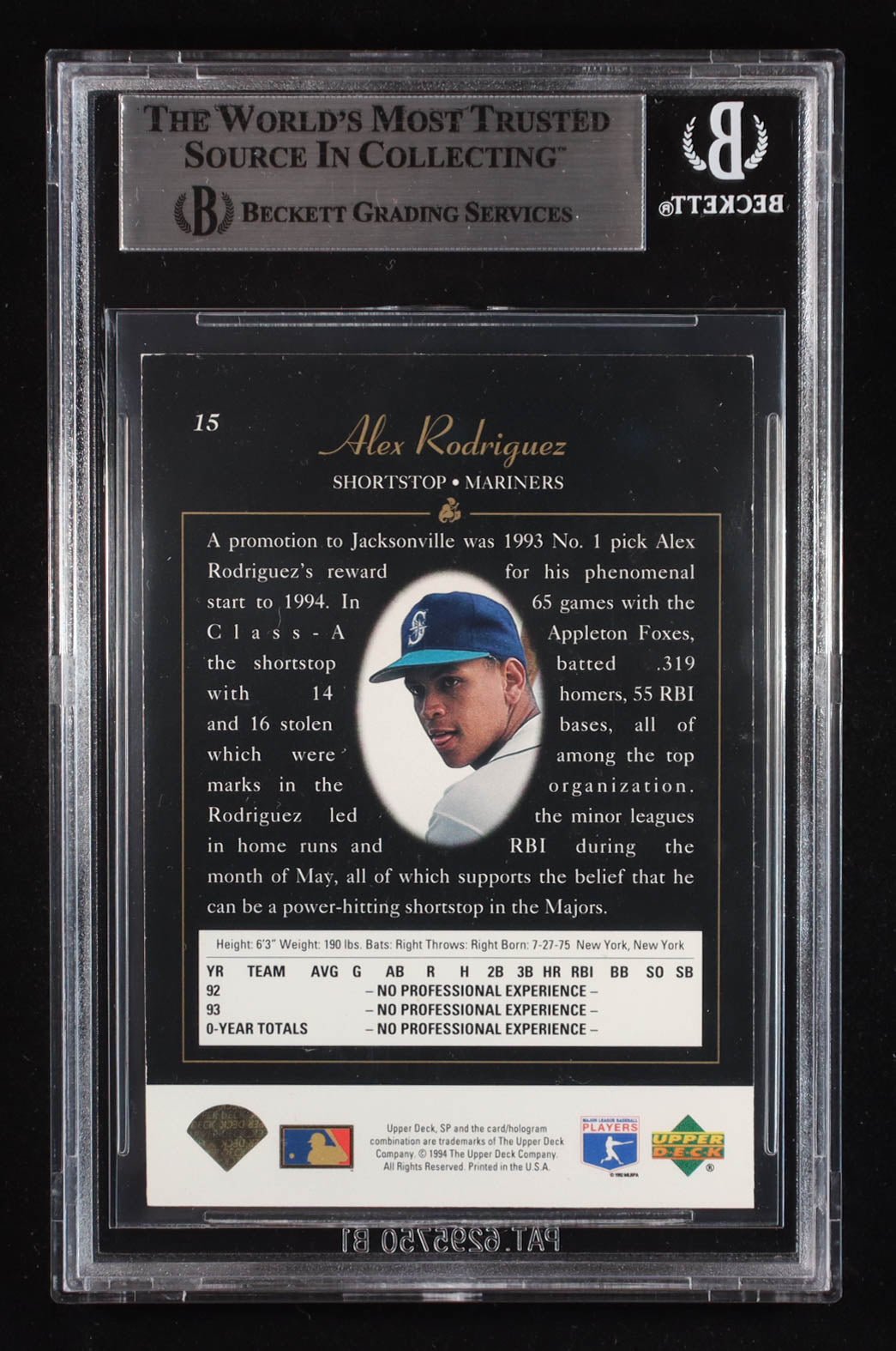 Alex Rodriguez 1994 SP Foil RC Autograph Beckett BGS - Price Is Right Miami
