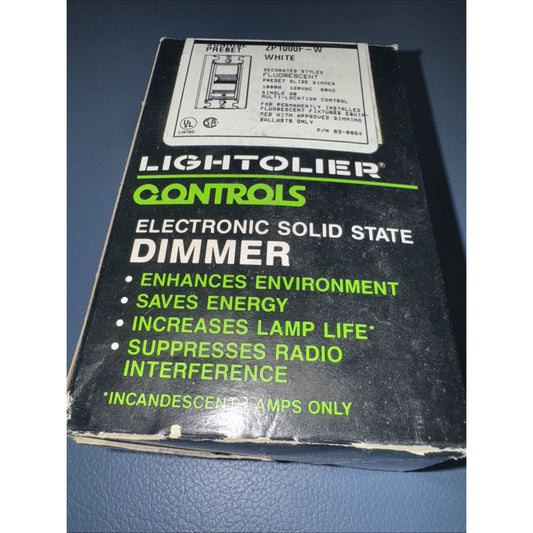 Lightolier Controls electronic solid state dimmer ZP1000F-W box with product details and energy saving features