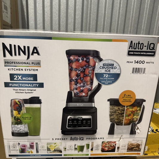 Ninja BN805A 120V 64 oz professional blender with 5 speeds, Auto-IQ, crushed ice feature, and black finish on retail box