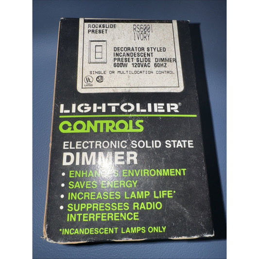 Lightolier RS6001 electronic solid state dimmer in ivory for 600W incandescent lamps with energy-saving features