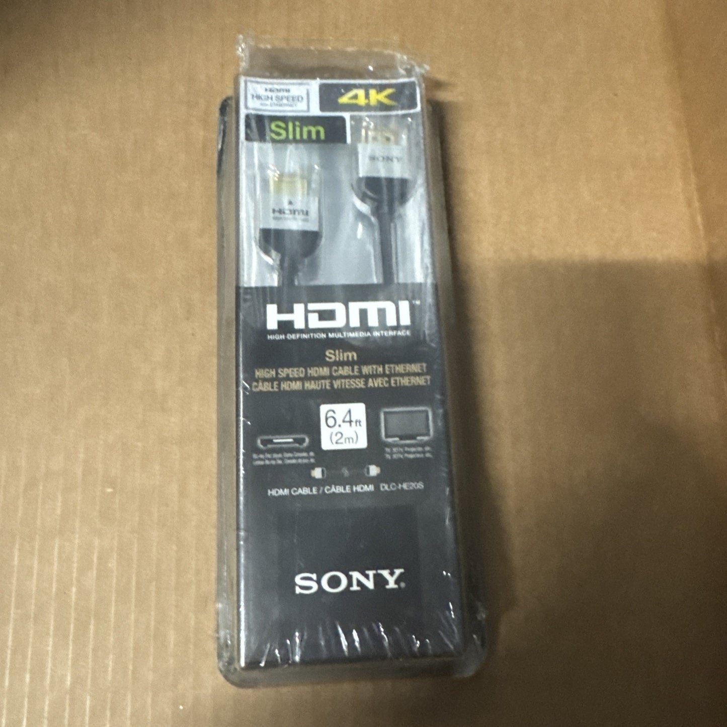 Sony HDMI DLC-HE20S/BC1 sealed 6.4 ft slim high speed HDMI cable with Ethernet and 4K support packaging
