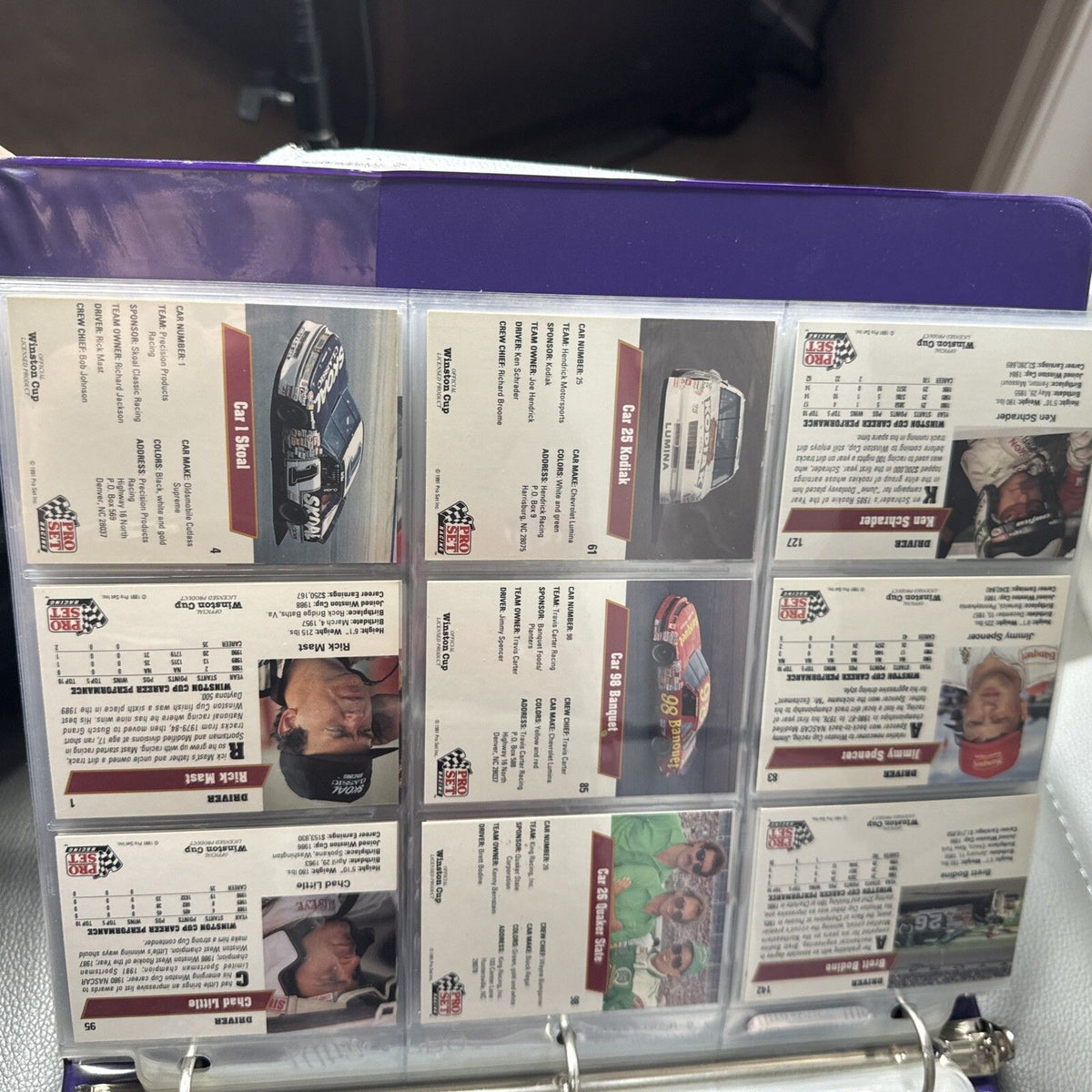 Set of 9 Pinnacle Pro Set NASCAR Marx Trading Cards (Set 4C79)