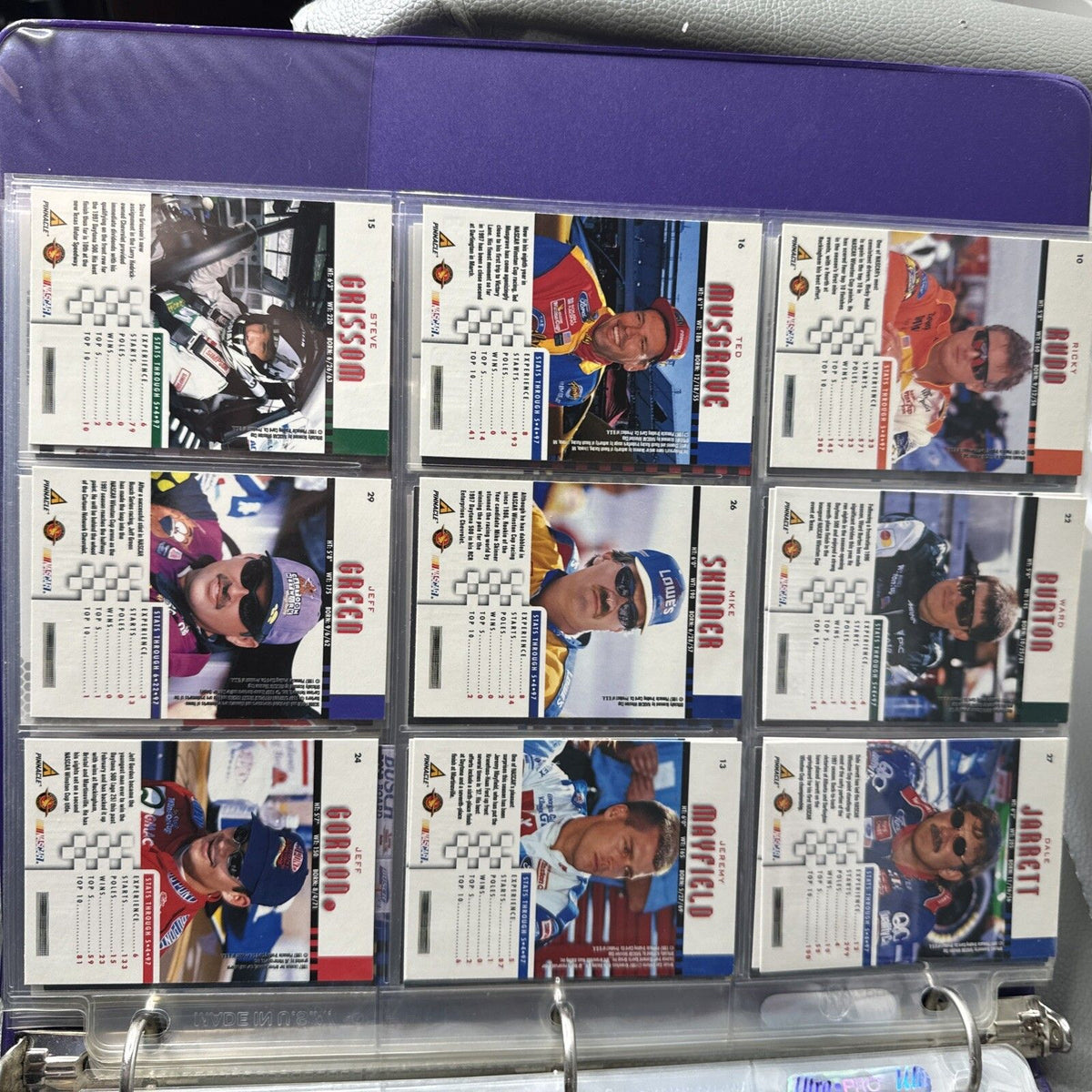 Set of 9 Pinnacle Pro Set NASCAR Marx Trading Cards (Set C774)