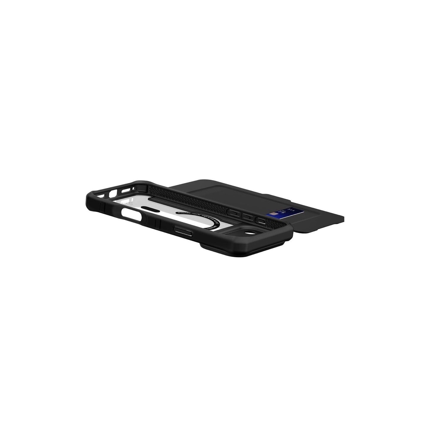 ITSKINS Hybrid R Folio protective phone case for iPhone 17 Pro with black sleek dual-layer design open flat view