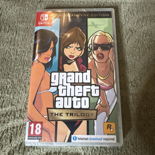 NEW PAL GTA Grand Theft Auto The Trilogy Definitive Edition Nintendo Switch game case with cover art and rating details