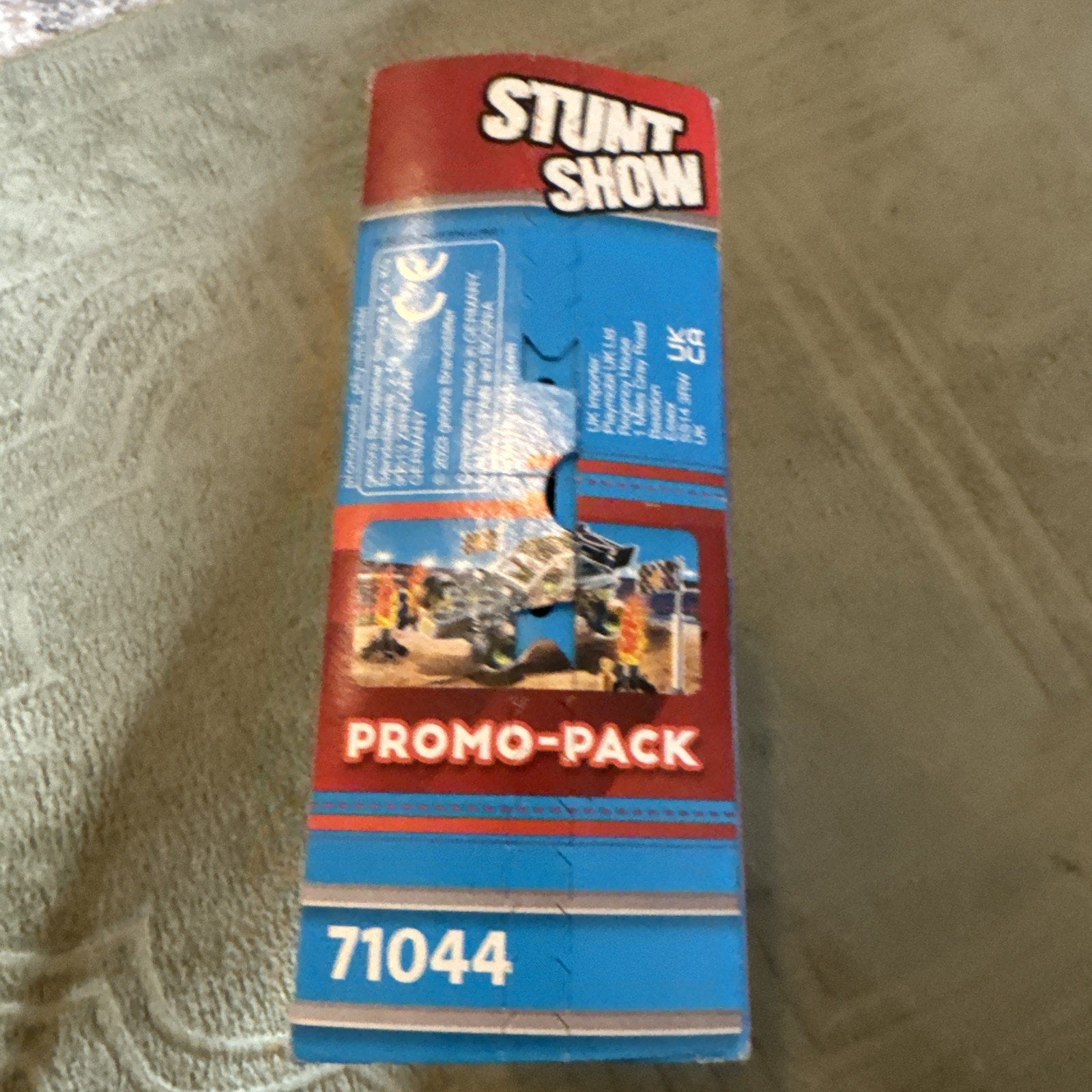 Playmobil 71044 Stunt Show Racing Off-Road Buggy Promo Pack box showing side with logo and product number