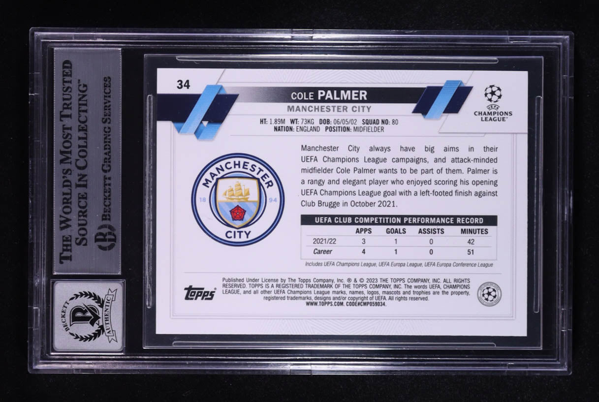 Cole Palmer Signed 2022-23 Topps UEFA Club Competitions Autograph Beckett 10, Sports Card