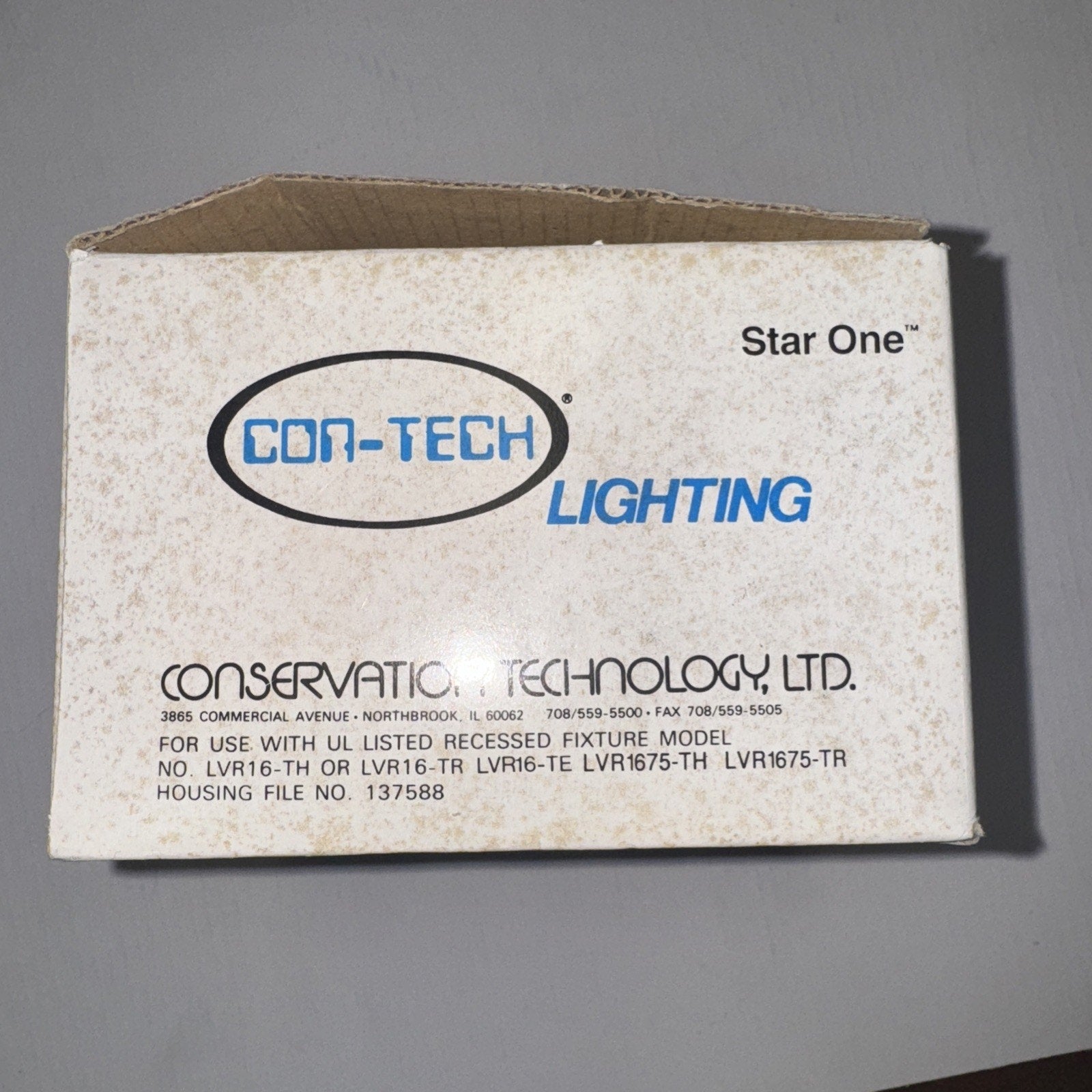 Con-Tech Lighting CTR1625 Adjust Pin Spot Low Volt Recessed Housing box showing brand and product details