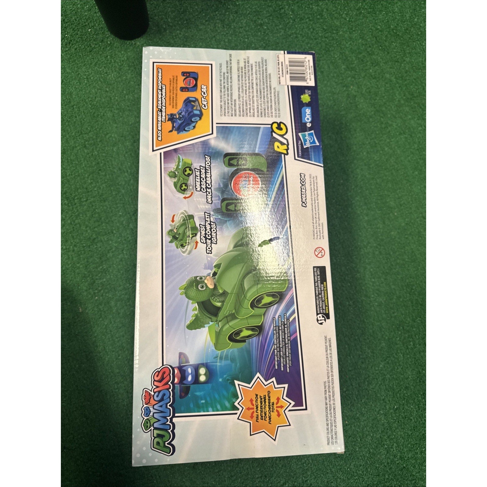 PJ Masks Gekko-Mobile 2.4 GHz remote control toy box showing Gekko character and vehicle features on back panel