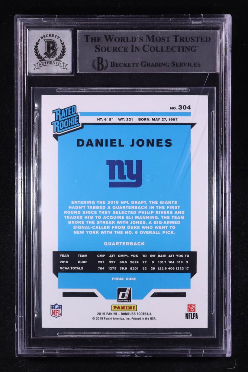Daniel Jones 2019 Donruss Rookie Card 304 Signed Beckett BAS 9 Auto 10 - Price Is Right Miami