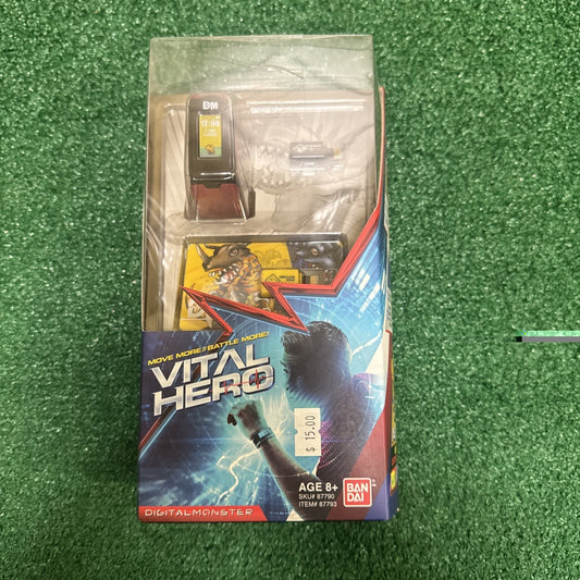 Bandai Vital Hero Digimon Red multicolor bracelet in original sealed packaging with Dinosaur Digimon illustration