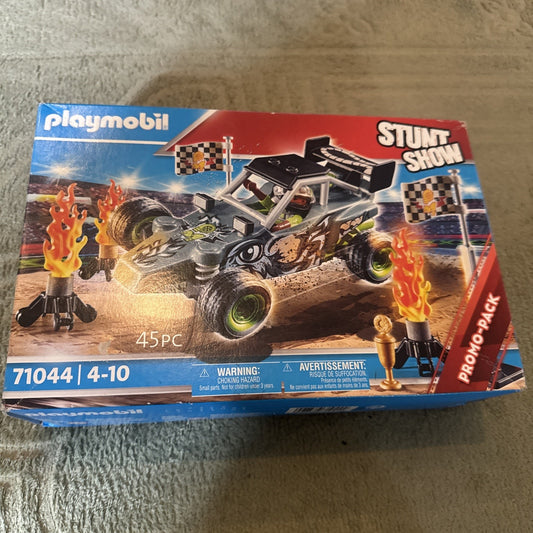Playmobil 71044 Stunt Show Racing Off-Road Buggy Promo Pack new sealed set with flames and checkered flags