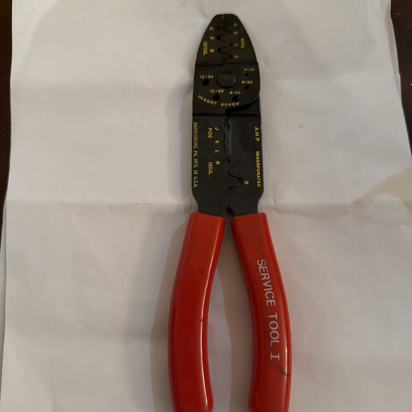 Vintage AMP Service Tool I crimper with red handles made in USA for aircraft and avionics use