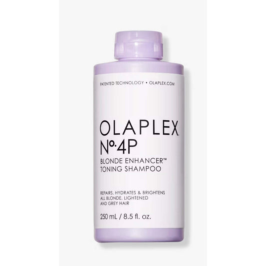 Olaplex No.4P Blonde Enhancer toning shampoo 8.5 oz bottle repairs, hydrates, and brightens blonde and grey hair
