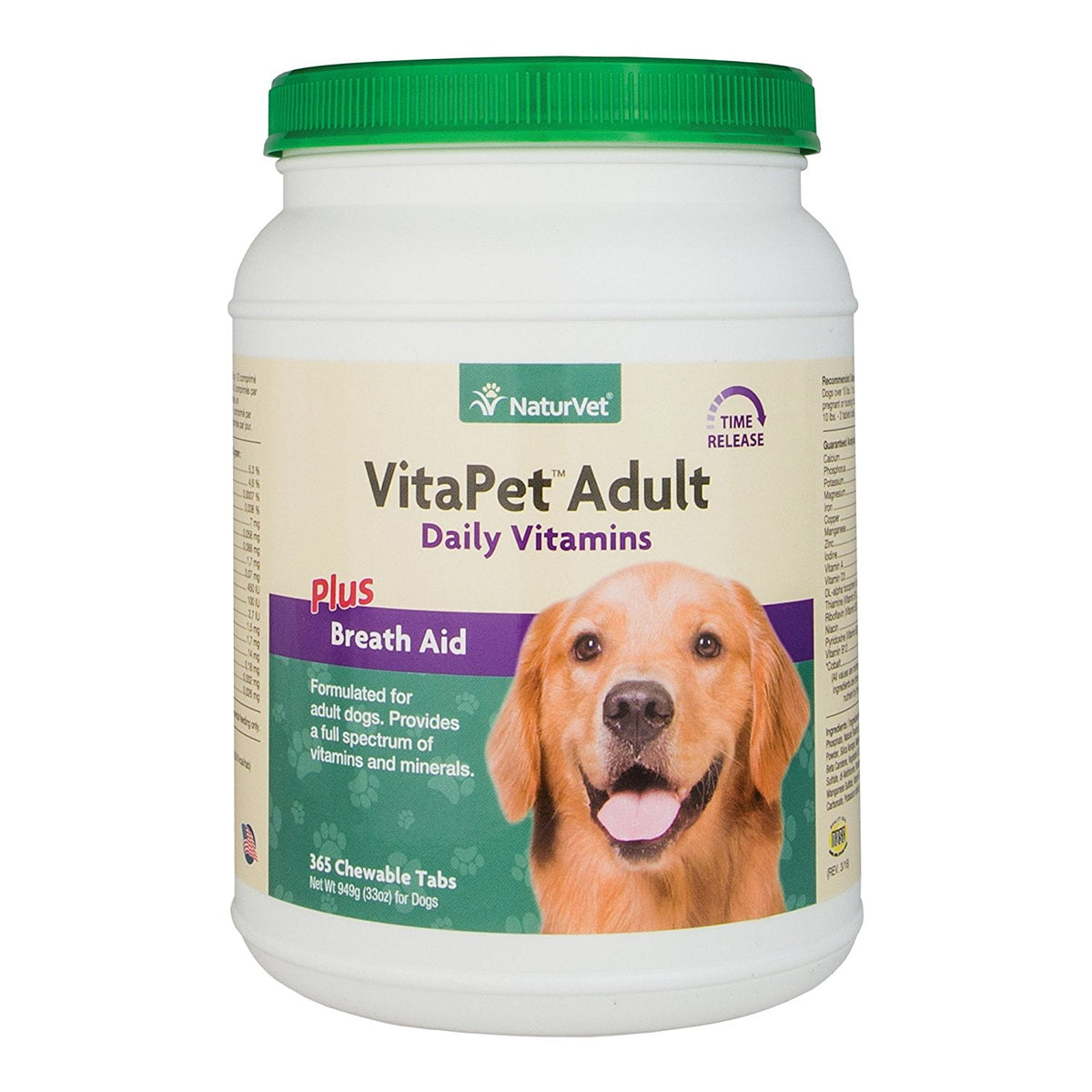 NaturVet VitaPet Adult Daily Vitamins Plus Breath Aid for Dogs, 365 Chewable Tablets