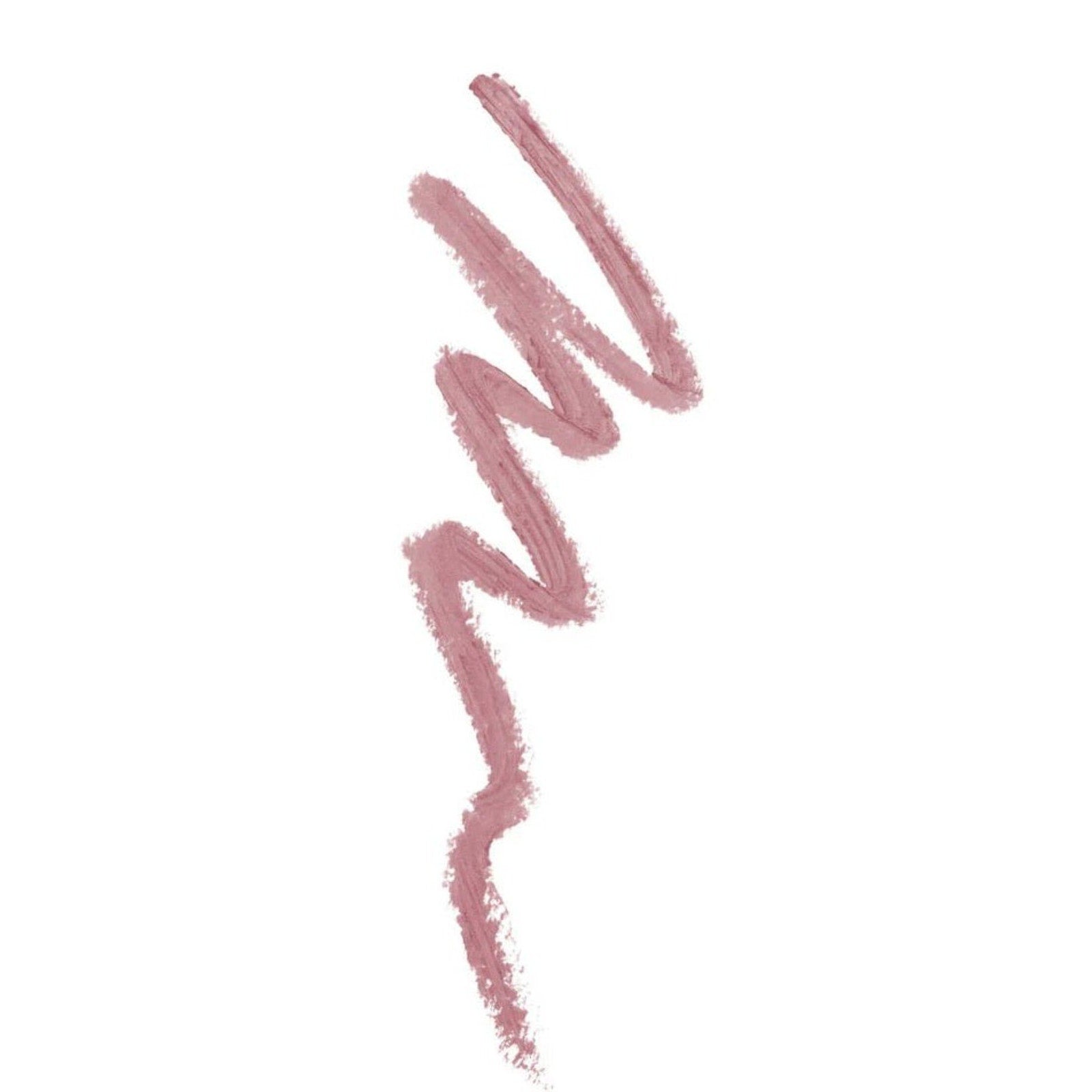 Swatch of dusty rose pink lip liner pencil stroke on a white background showing texture and color payoff.