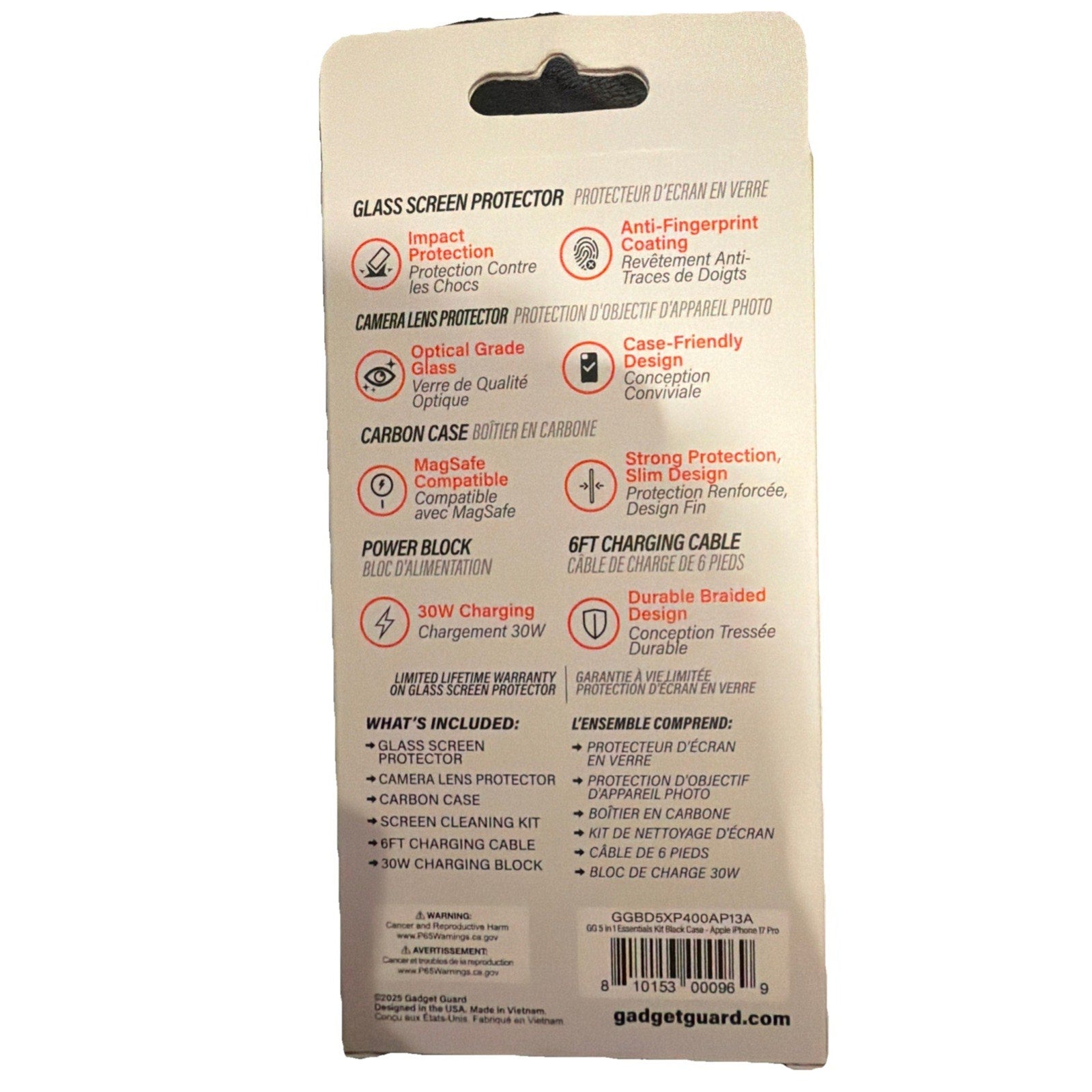 Gadget Guard 5-in-1 Essentials Kit 2025 for iPhone 17 Pro including screen protector and 30W charger block