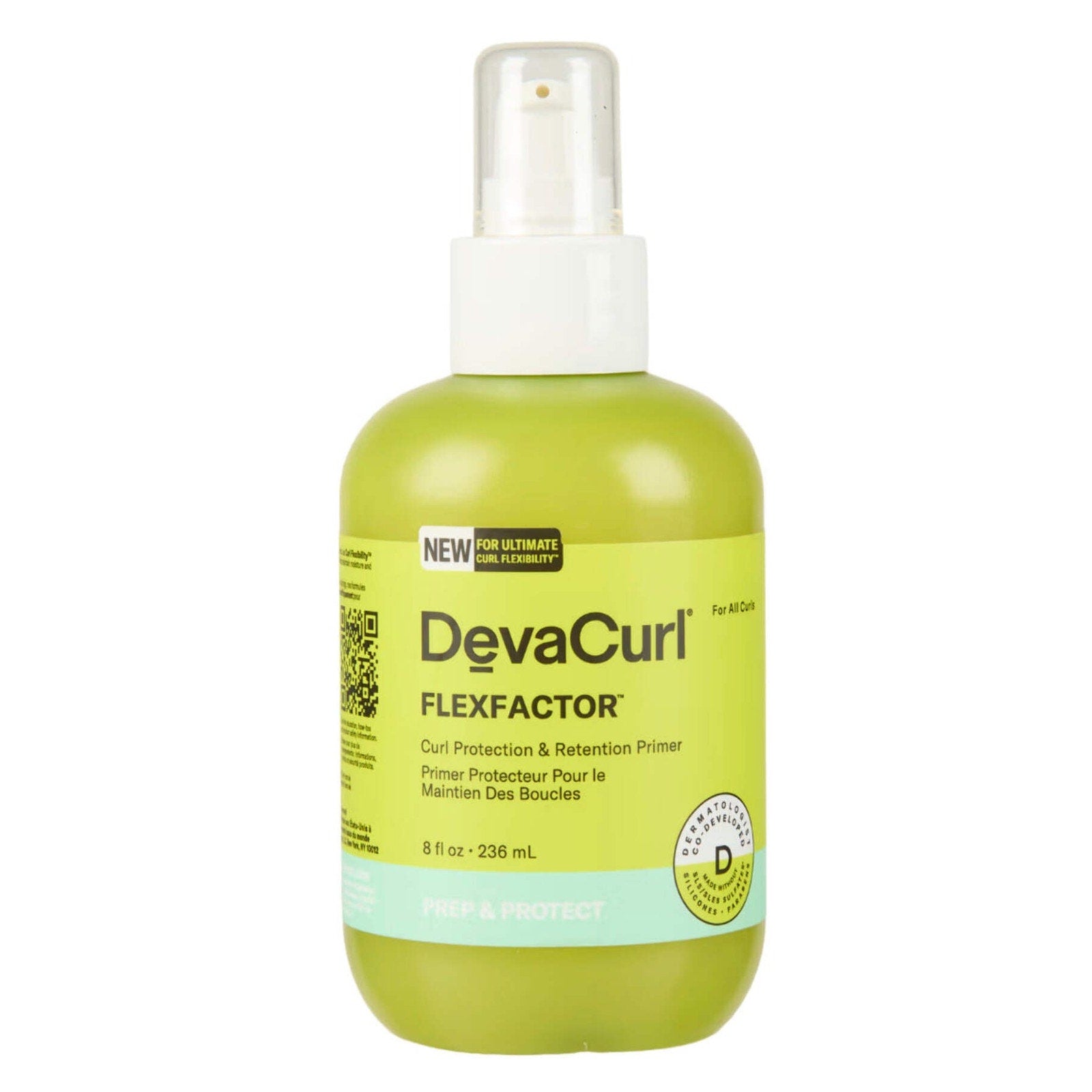 DevaCurl FlexFactor Prep & Protect 8 oz spray bottle for curl protection and retention primer with green label