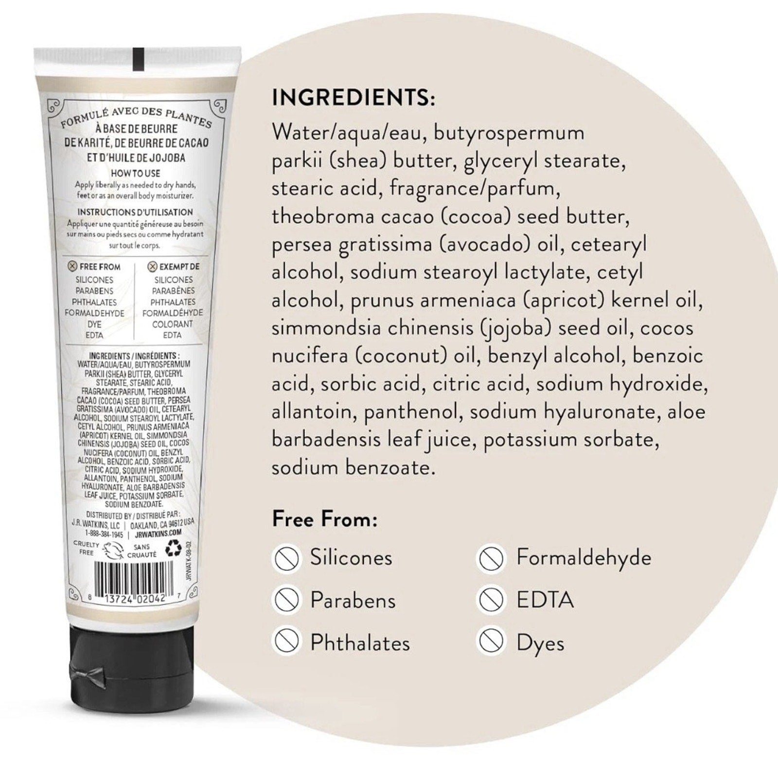 10 Natural Moisturizing Hand Cream tube with ingredients list highlighting shea butter and hydrating oils on beige background