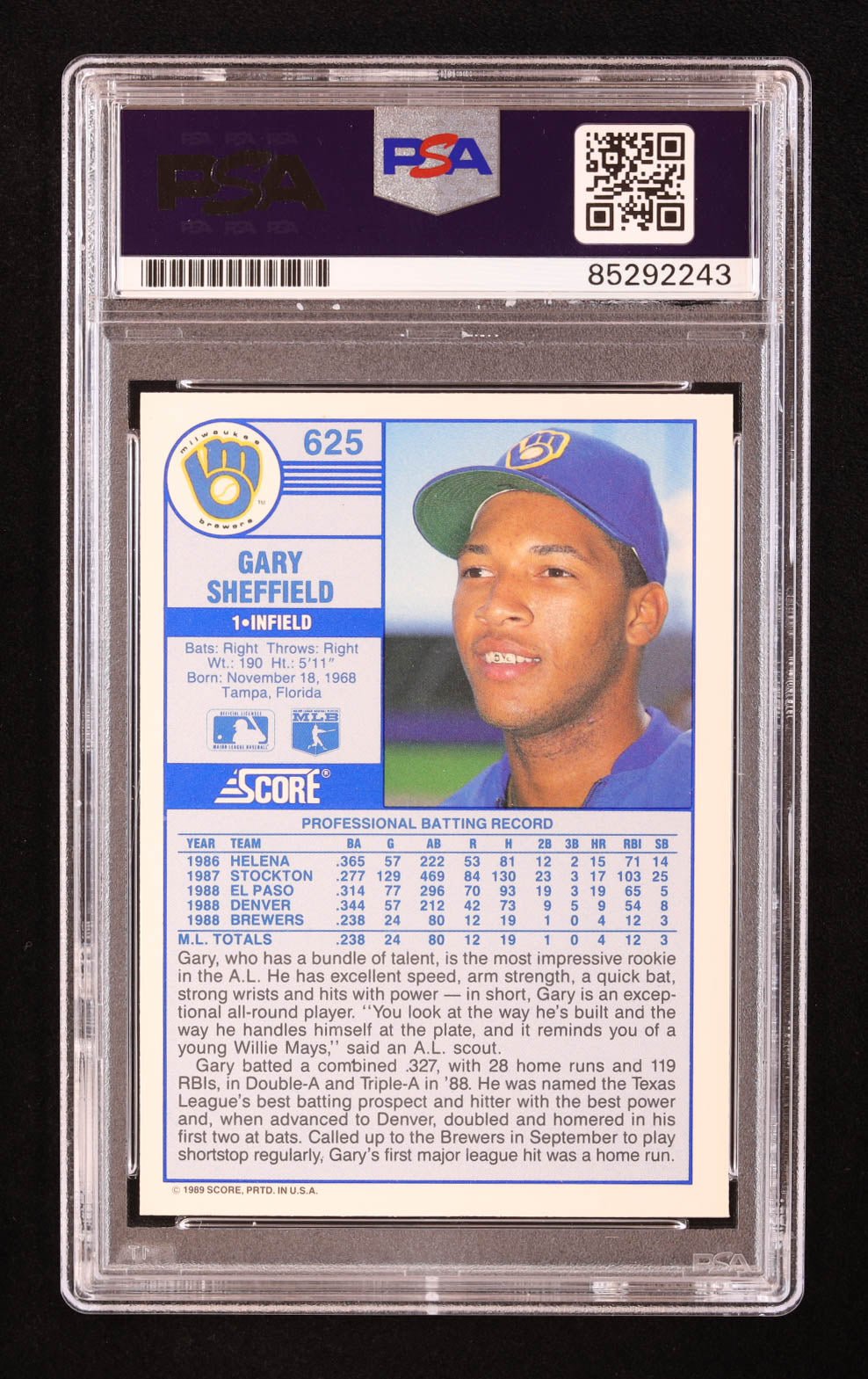Gary Sheffield 1989 Score Rookie Card Signed Autograph PSA 10 Inscribed 509 HRs - Price Is Right Miami