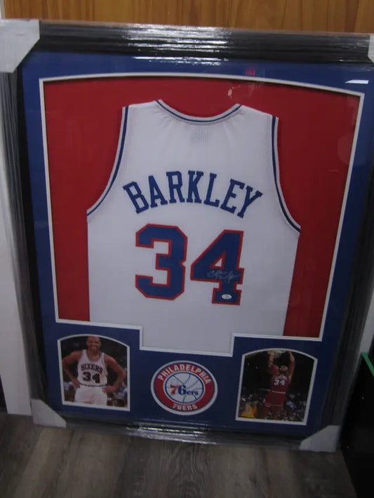 Charles Barkley Philadelphia 76ers Signed Jersey Framed Matted w COA.