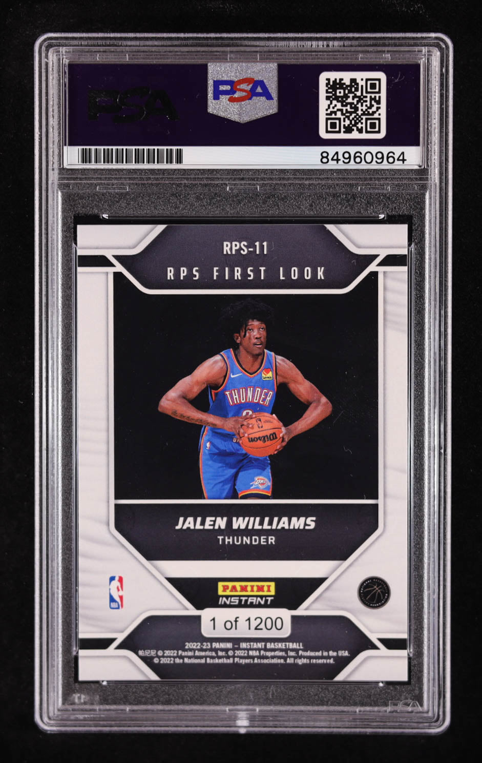 Jalen Williams Signed 2022 23 Panini Instant RPS First Look, Sports Card (view 2)