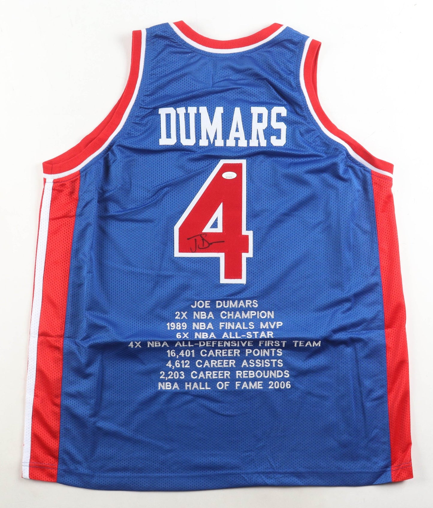 Joe Dumars Signed Detroit Pistons Jersey Career Highlights JSA COA XL (view 3)