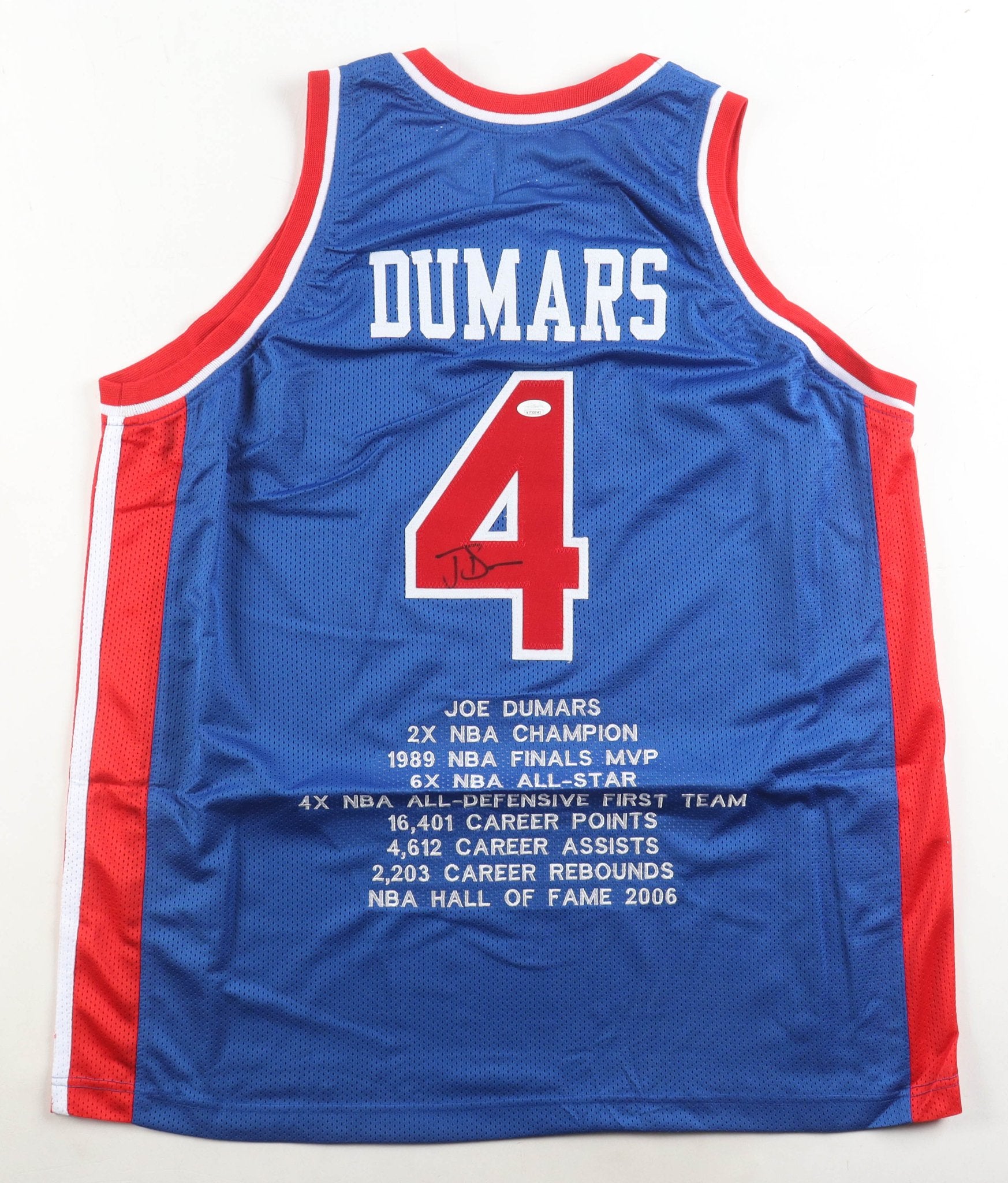 Joe Dumars Signed Detroit Pistons Jersey Career Highlights JSA COA XL (view 3)