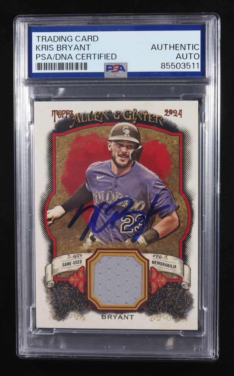 Kris Bryant 2024 Topps Allen and Ginter Game Used Memorabilia Auto PSA Authentic, Sports Card