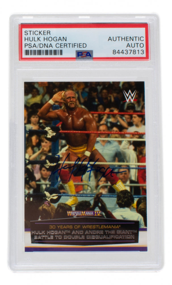 Hulk Hogan Signed 2014 Topps WWE Road to WrestleMania 30 Years of WrestleMania #7 Hulk Hogan and Andre the Giant Battle to a Double Disqualification (PSA)