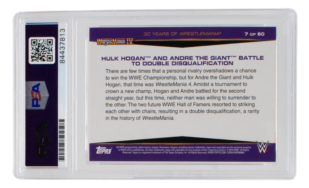 Hulk Hogan Signed 2014 Topps WWE Road to WrestleMania 30 Years of WrestleMania #7 Hulk Hogan and Andre the Giant Battle to a Double Disqualification (PSA)